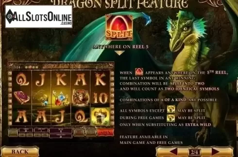 Feautures Description screen. Dragon Kingdom (Playtech) from Playtech