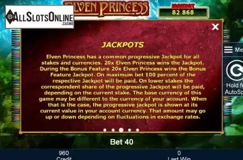 Paytable 3. Elven Princess from Greentube