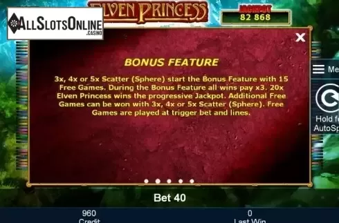 Paytable 2. Elven Princess from Greentube