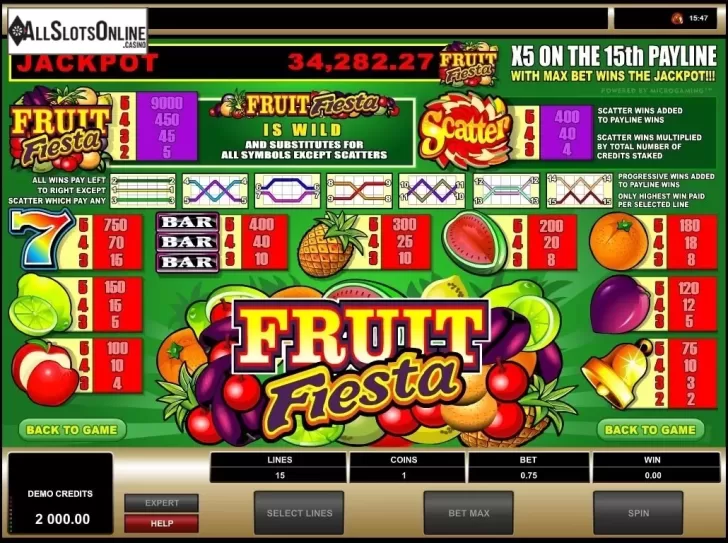 Paytable . Fruit Fiesta 5 Reel from Microgaming