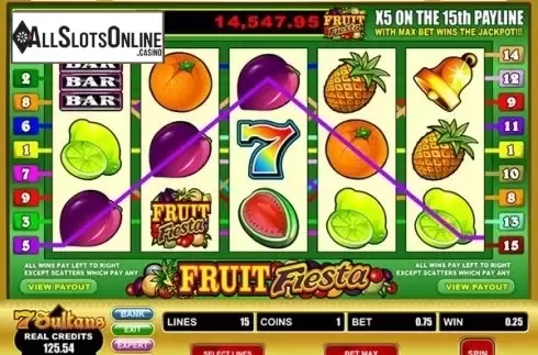 Win screen. Fruit Fiesta 5 Reel from Microgaming