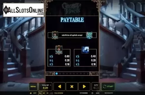 Paytable screen 1. Ghostly Towers from Greentube