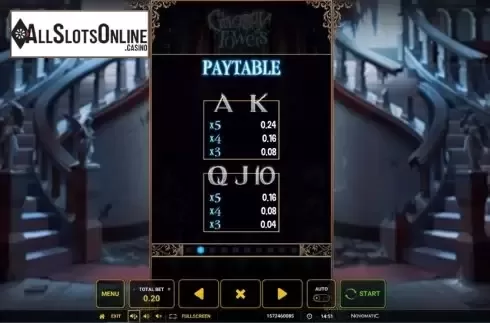 Paytable screen 2. Ghostly Towers from Greentube