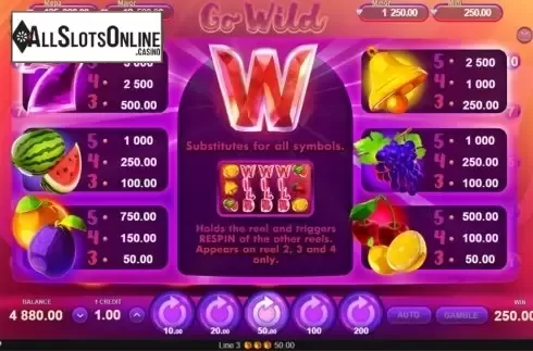 Paytable. Go Wild (Gamzix) from Gamzix