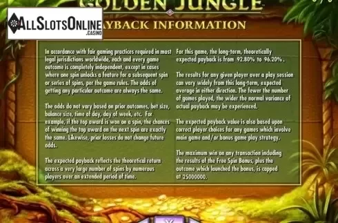 Paytable 6. Golden Jungle from IGT