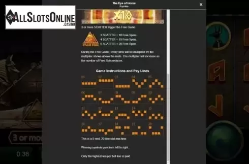 Paylines screen