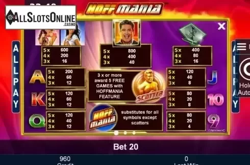 Paytable 1. Hoffmania from Greentube