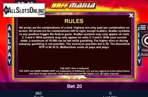 Paytable 3. Hoffmania from Greentube