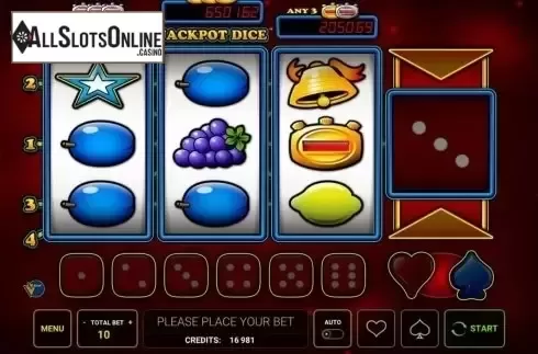 Reels screen. Jackpot Dice from Greentube