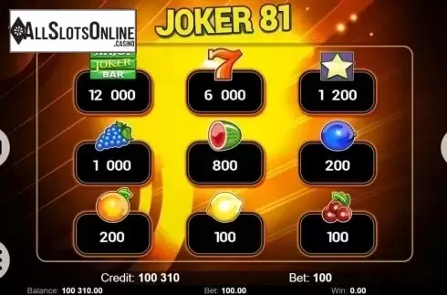 Paytable. Joker 81 from KAJOT