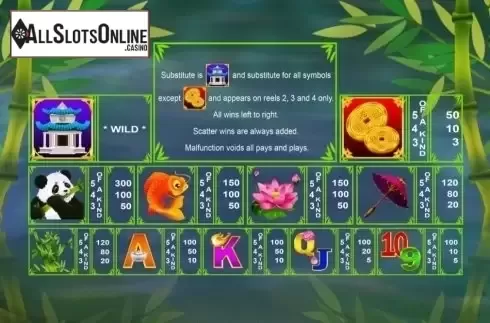 Paytable. Lucky Panda (August Gaming) from August Gaming