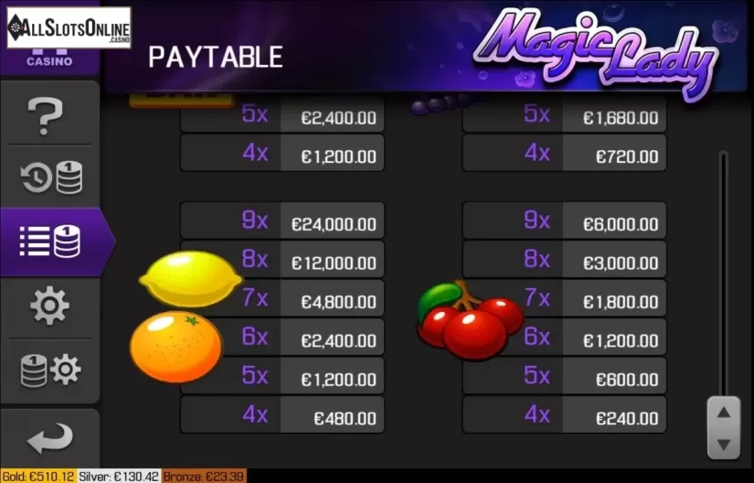 Paytable screen 3. Magic Lady from Apollo Games