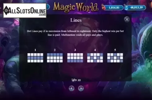 Paylines screen