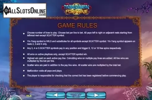 Paytable 2. Mandarin fortune from 2by2 Gaming