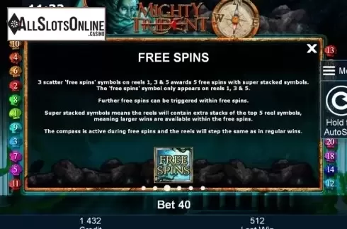 Paytable 3. Mighty Trident from Greentube