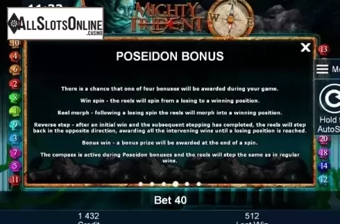 Paytable 4. Mighty Trident from Greentube