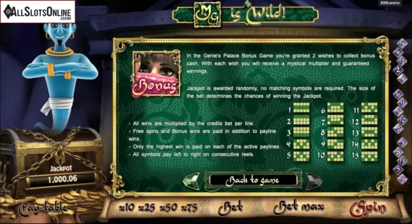 Millionaire Genie Paytable. Millionaire Genie (888 Gaming) from 888 Gaming