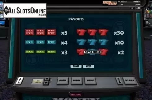 Paytable 1. Money Matrix from Realistic