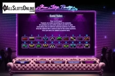 Paytable 4. Non-stop party from GamesOS