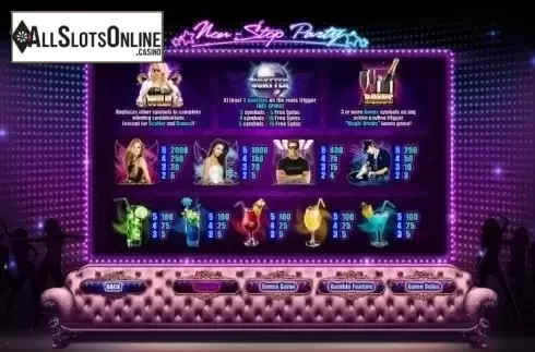 Paytable 1. Non-stop party from GamesOS
