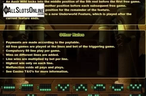 Paytable 4. Osiris from GamesLab