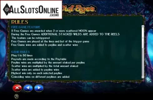 Paytable 3. Owl Eyes from NextGen