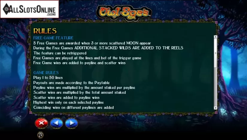 Paytable 3. Owl Eyes from NextGen
