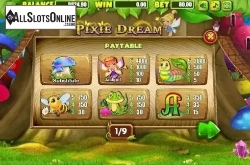 Paytable 1. Pixie Dream from Allbet Gaming