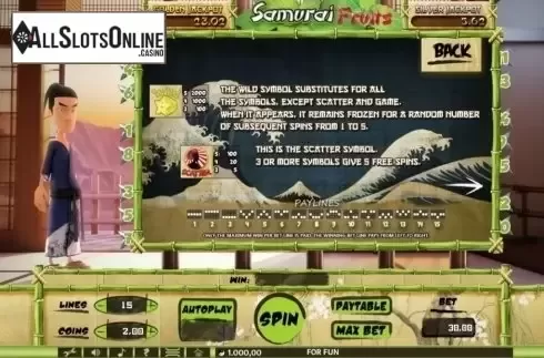 Paytable. Samurai Fruits from Tuko Productions