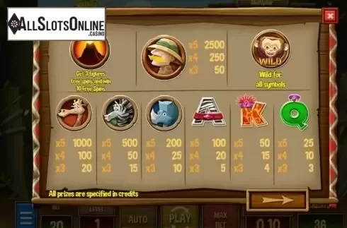Paytable 1. Wild Africa from MGA