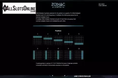 Paylines screen