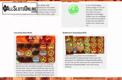 More Features screen. Battlemech Mars from Maverick