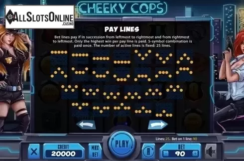 Paytable 3. Cheeky Cops from X Card