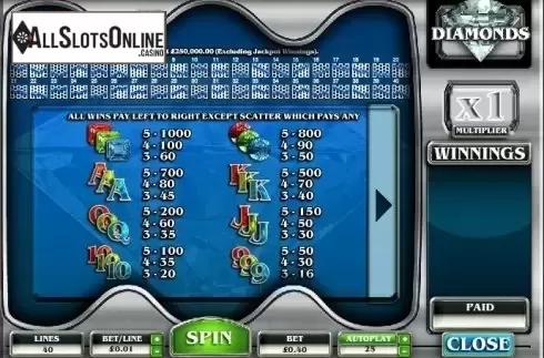 Paytable 1. Diamonds (AlteaGaming) from AlteaGaming