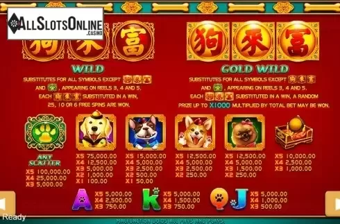 Paytable . Dog Bless You from PlayStar