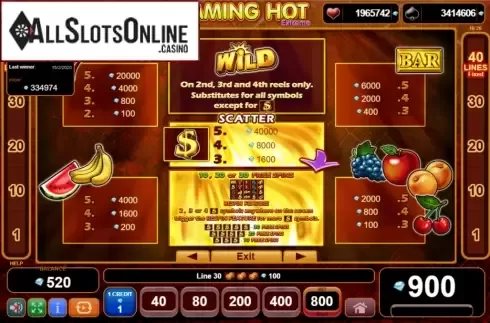 Paytable 1. Flaming Hot Extreme from EGT