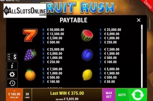 Symbols. Fruit Rush (Gamomat) from Gamomat