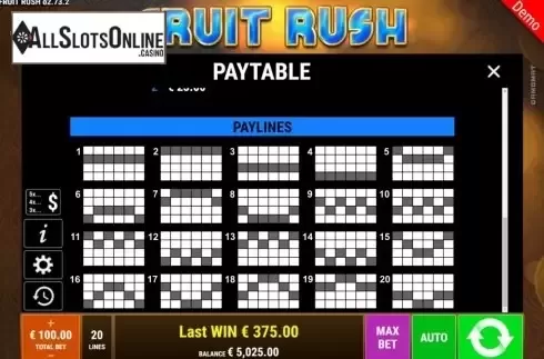 Paytable 2. Fruit Rush (Gamomat) from Gamomat