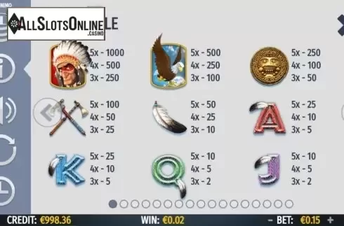 Paytable screen 1. Geronimo from Octavian Gaming