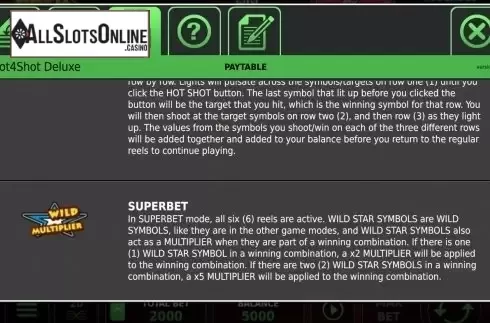 Paytable 2. Hot4Shot Deluxe from StakeLogic