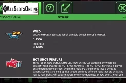 Paytable 1. Hot4Shot Deluxe from StakeLogic