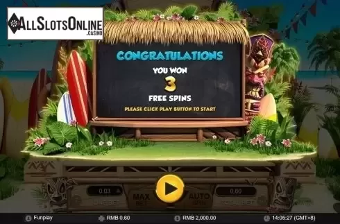 Free Spins screen. Hula Girl from GamePlay