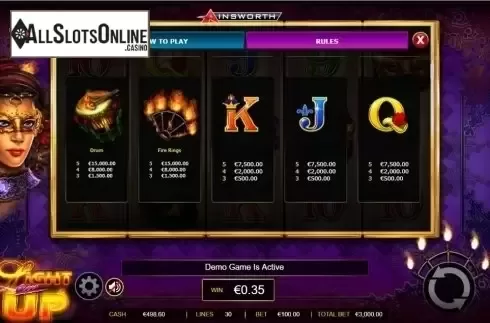 Paytable 2. Light Em Up from Ainsworth