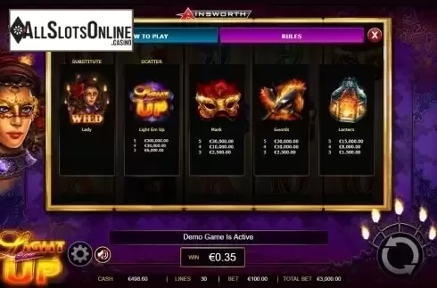 Paytable 1. Light Em Up from Ainsworth