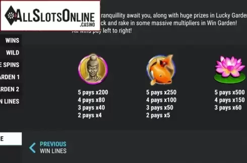 Paytable. Lucky Garden from Slot Factory