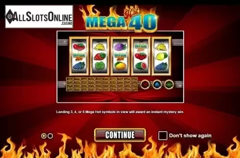 Start screen. Mega Hot 40 from Betsson Group