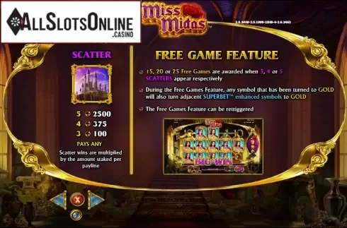 Paytable 2. Miss Midas from NextGen