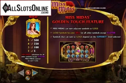 Paytable 1. Miss Midas from NextGen