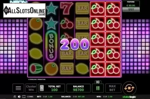 Win Screen. Neon Cluster Wins from StakeLogic
