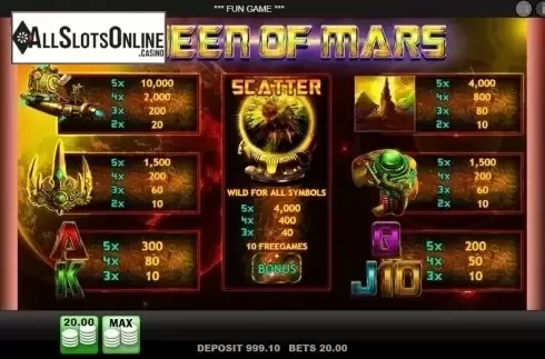 Paytable. Queen of Mars from Merkur